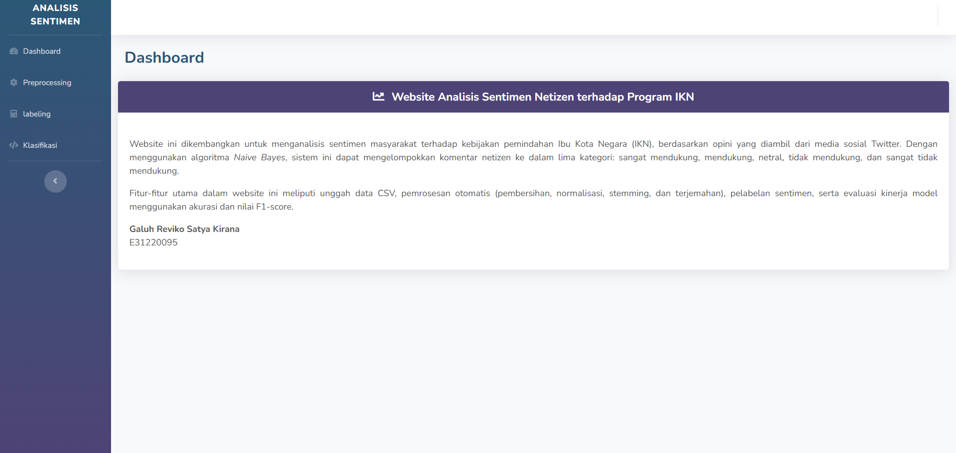 Website Analisis Sentimen Netizen Terhadap Program Ibu Kota Nusantara